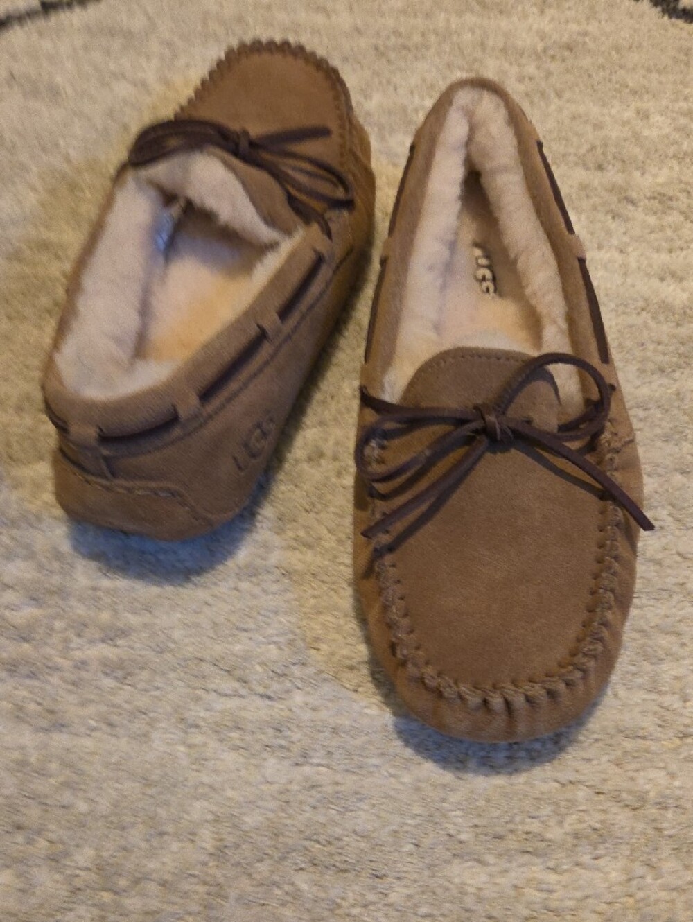 UGG Women's Tan Suede Shearling Moccasins - Picture 11 of 11